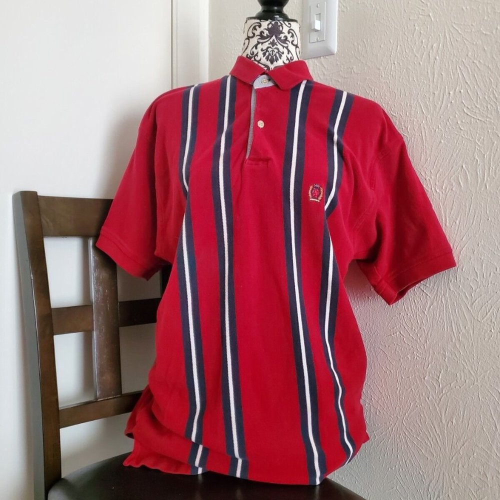 VTG TOMMY HILFIGER Blocking Stripe Color Polo Shirt Men Red 100% Cotton M GUC